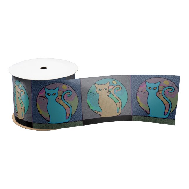 Cat Lady Multi Cats Sitting Thunder_Cove Satin Ribbon (Spool)