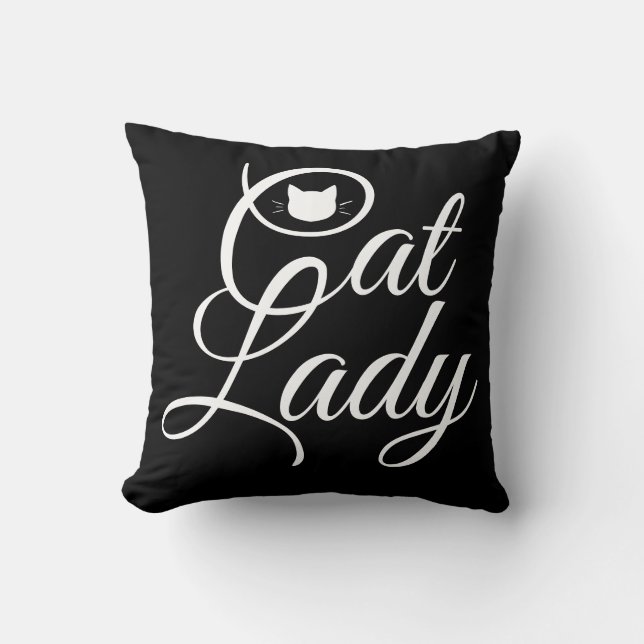 Cat lady quote pattern cat head back black white throw pillow (Front)