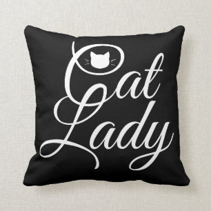 Cat lady quote pattern cat head back black white throw pillow