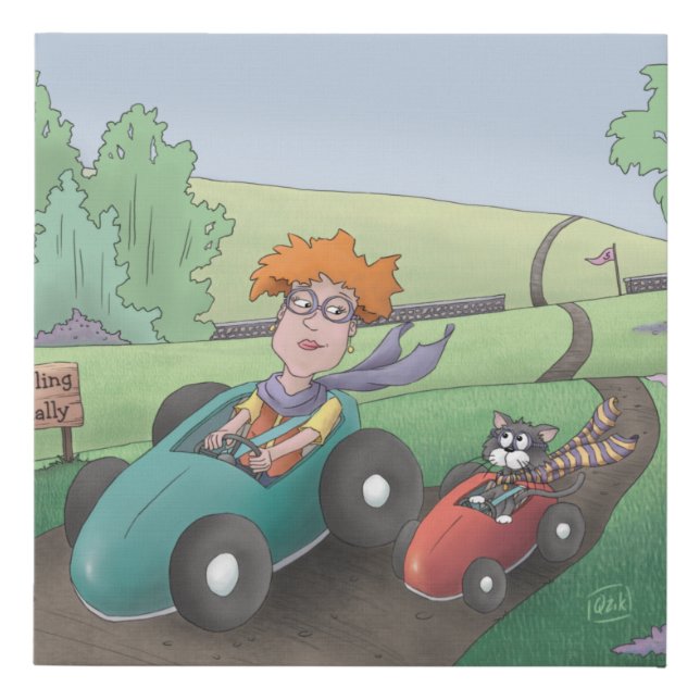 Cat Lady Road Rally Faux Wrapped Canvas Print (Front)