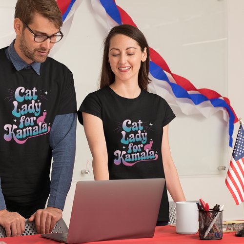 Cat lady shows support for Kamala in colorful art T_Shirt