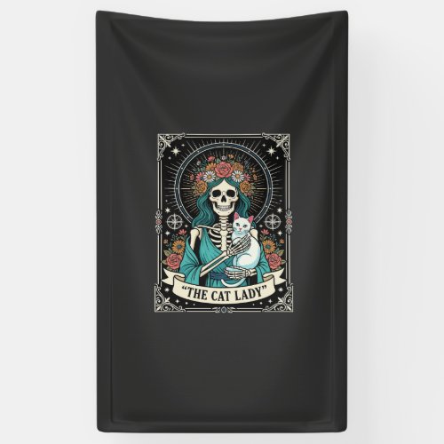 Cat Lady Skeleton Tarot Floral Gothic Banner