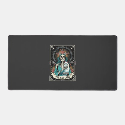Cat Lady Skeleton Tarot Floral Gothic Desk Mat
