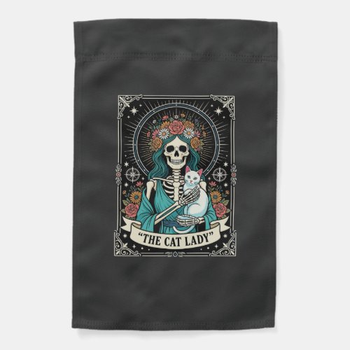 Cat Lady Skeleton Tarot Floral Gothic Garden Flag