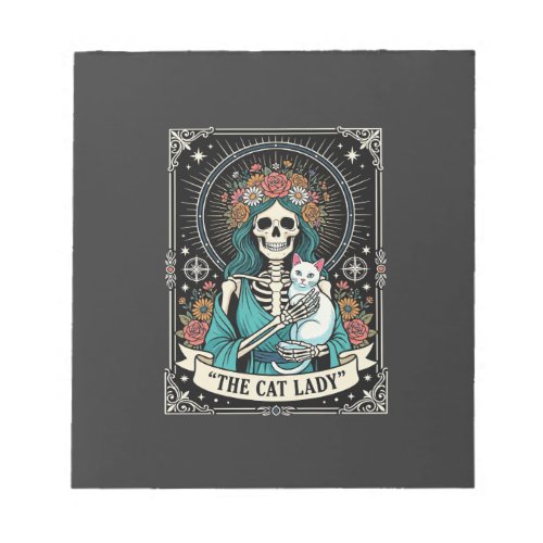 Cat Lady Skeleton Tarot Floral Gothic Notepad