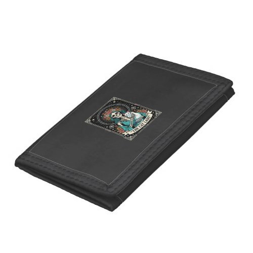 Cat Lady Skeleton Tarot Floral Gothic Trifold Wallet