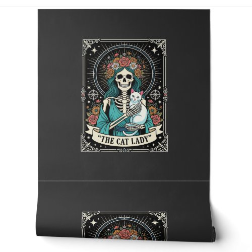 Cat Lady Skeleton Tarot Floral Gothic Wallpaper
