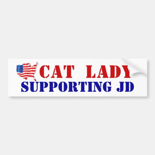 CAT LADY SUPPORTING JD VANCE USA Flag Bumper Sticker