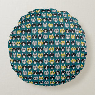 Cat lady teal round pillow