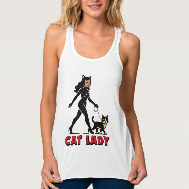 Cat Lady - Tuxedo Cats Lover - Comic Art Graphic Tank Top (Front)