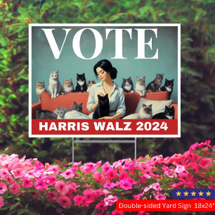 Cat Lady Vote Harris Walz Feminist sign banner