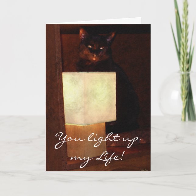 Cat & Lamp Fun Valentines or Romantic Lover's Card (Front)
