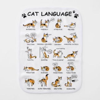 Cat Language, Funny Cat Kitten, Love Cat Gift Idea Baby Burp Cloth