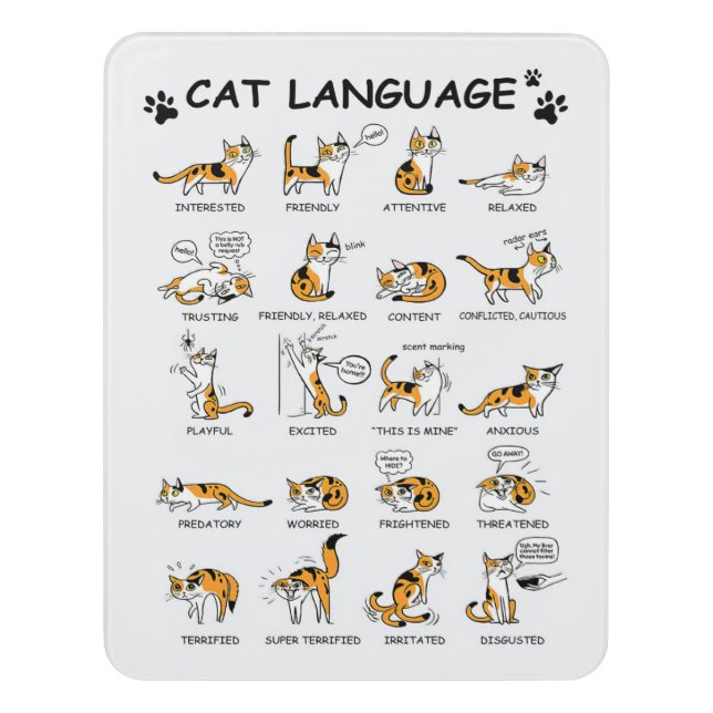 Cat Language, Funny Cat Kitten, Love Cat Gift Idea Door Sign (Contemporary Vert)