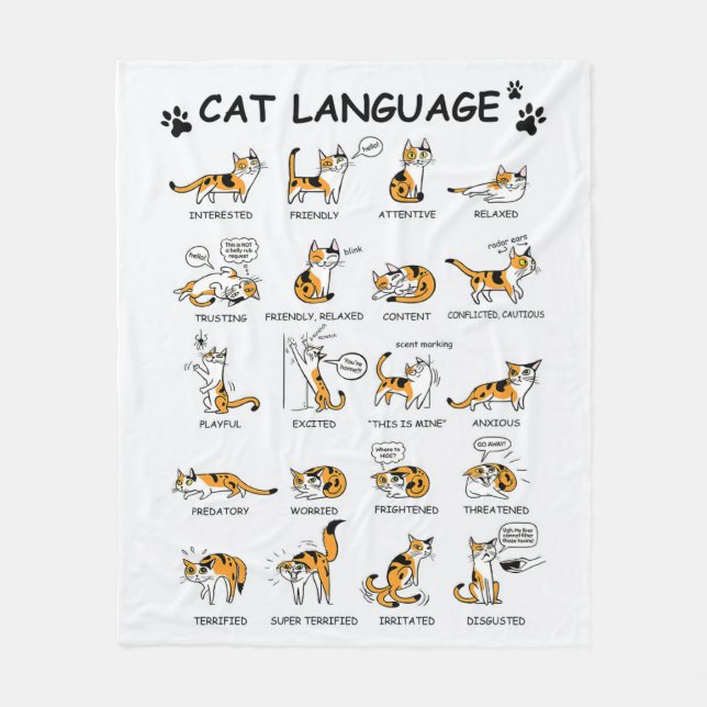 Cat Language, Funny Cat Kitten, Love Cat Gift Idea Fleece Blanket (Front)