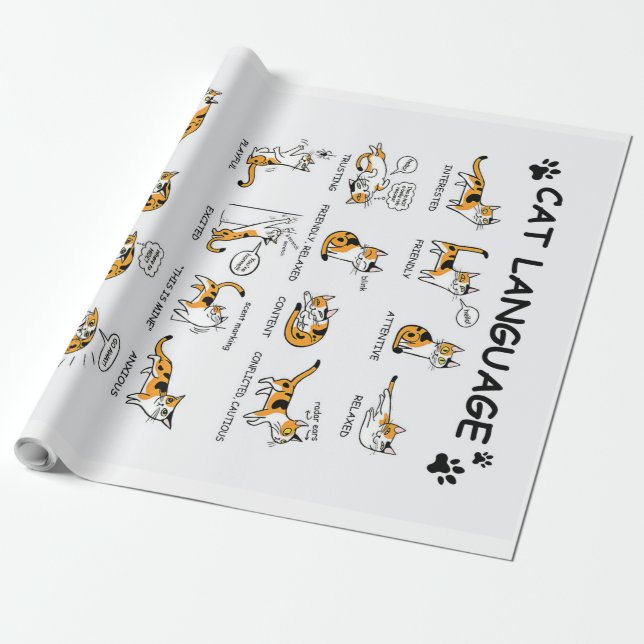 Cat Language, Funny Cat Kitten, Love Cat Gift Idea Wrapping Paper (Unrolled)