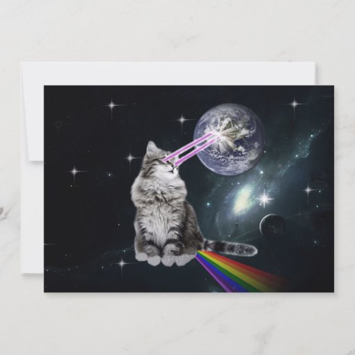 Cat Laser and Rainbow Party Invitation Zazzle