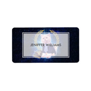 Cat lawyer in space label