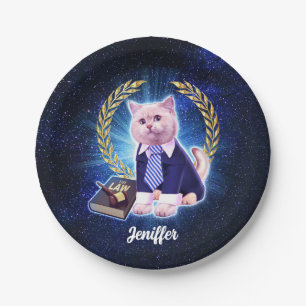 Cat lawyer in space paper plates