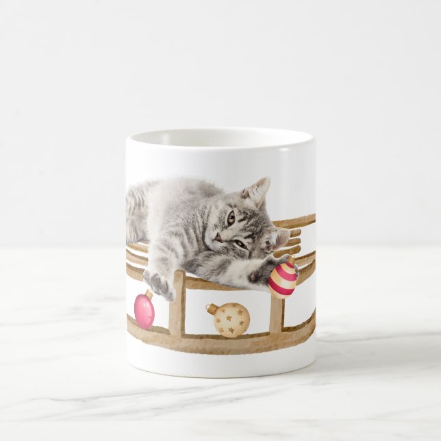 Cat laying on Christmas Sleigh Coffee Mug (Center)