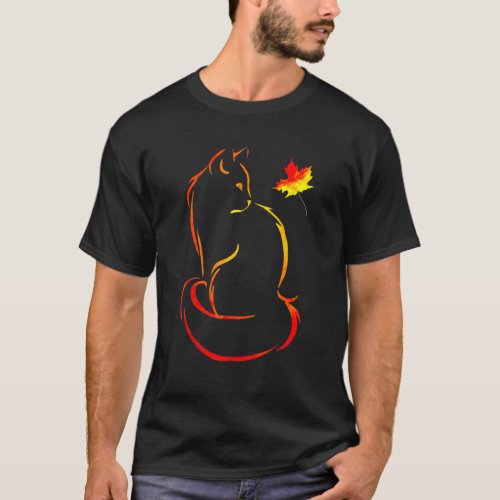 Cat Leaf Fall Hello Autumn For Cute Kitten T_Shirt