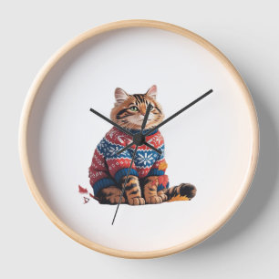 Cat Leaf Fall Hello Autumn Funny Cat Kitten Lover Clock