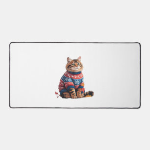 Cat Leaf Fall Hello Autumn Funny Cat Kitten Lover Desk Mat
