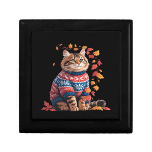 Cat Leaf Fall Hello Autumn Funny Cat Kitten Lover  Gift Box