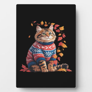 Cat Leaf Fall Hello Autumn Funny Cat Kitten Lover  Plaque