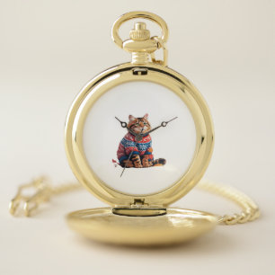 Cat Leaf Fall Hello Autumn Funny Cat Kitten Lover Pocket Watch