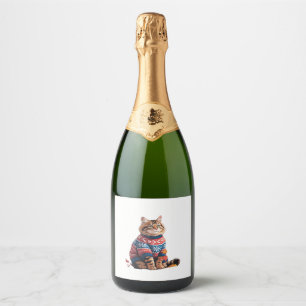 Cat Leaf Fall Hello Autumn Funny Cat Kitten Lover Sparkling Wine Label