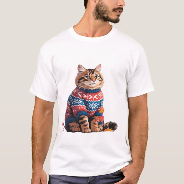 Cat Leaf Fall Hello Autumn Funny Cat Kitten Lover  T-Shirt (Front)