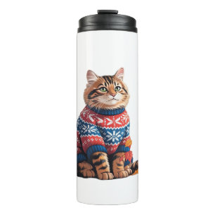 Cat Leaf Fall Hello Autumn Funny Cat Kitten Lover Thermal Tumbler