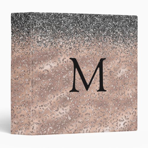 Cat Leopard Rose Gold Glitter Ombre Monogram 3 Ring Binder