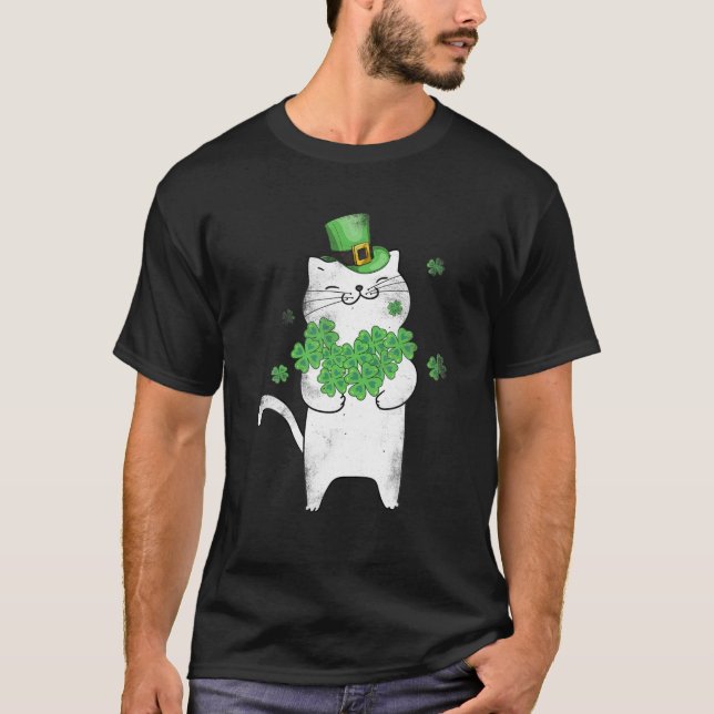 Cat Leprechaun Cat Lover Shamrock St Patrick's Day T-Shirt (Front)