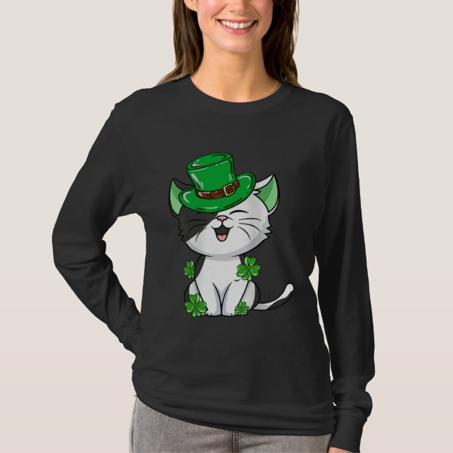 Cat Leprechaun  Cat  Shamrock St Patrick s Day T-Shirt (Front)