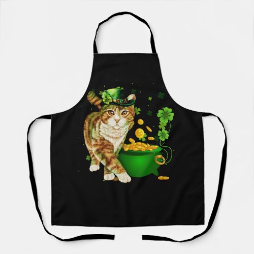 Cat Leprechaun Hat Shamrock St Patricks Day Gold  Apron