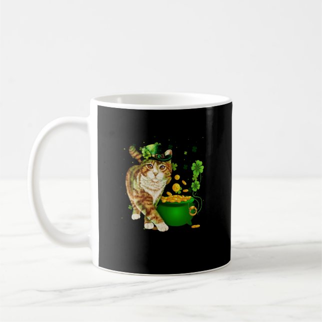 Cat Leprechaun Hat Shamrock St Patrick's Day Gold  Coffee Mug (Left)