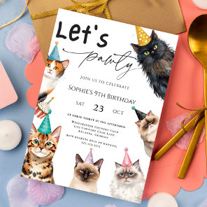 Cat Let's Pawty Kitten Cute kitty 9th Birthday Invitation