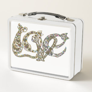 Cat Lettering Love Monogram Alphabet Metal Lunch Box