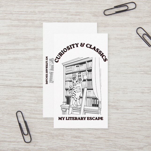 Cat Librarian Aesthetic Art Poster  Business Card (Front/Back In Situ)