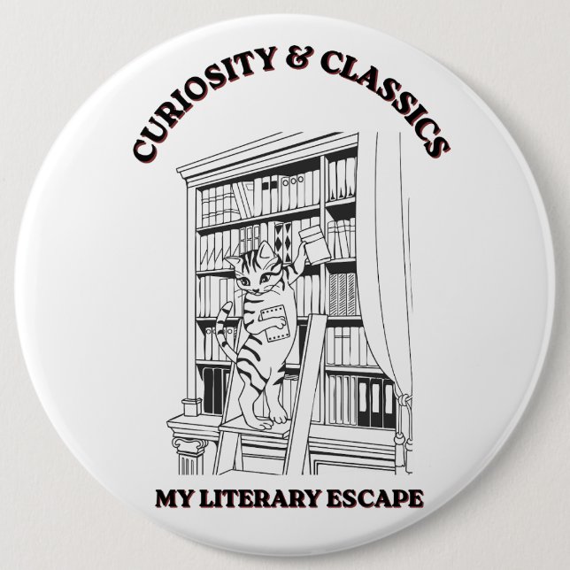 Cat Librarian Aesthetic Art Poster  Button (Front)