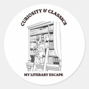 Cat Librarian Aesthetic Art Poster Classic Round Sticker