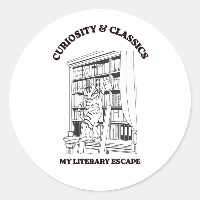 Cat Librarian Aesthetic Art Poster  Classic Round Sticker (Front)