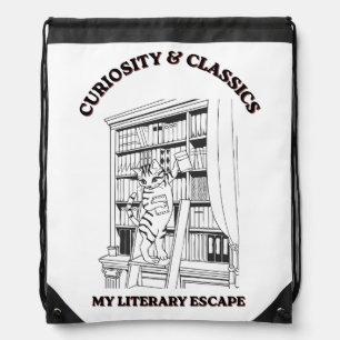 Cat Librarian Aesthetic Art Poster Drawstring Bag
