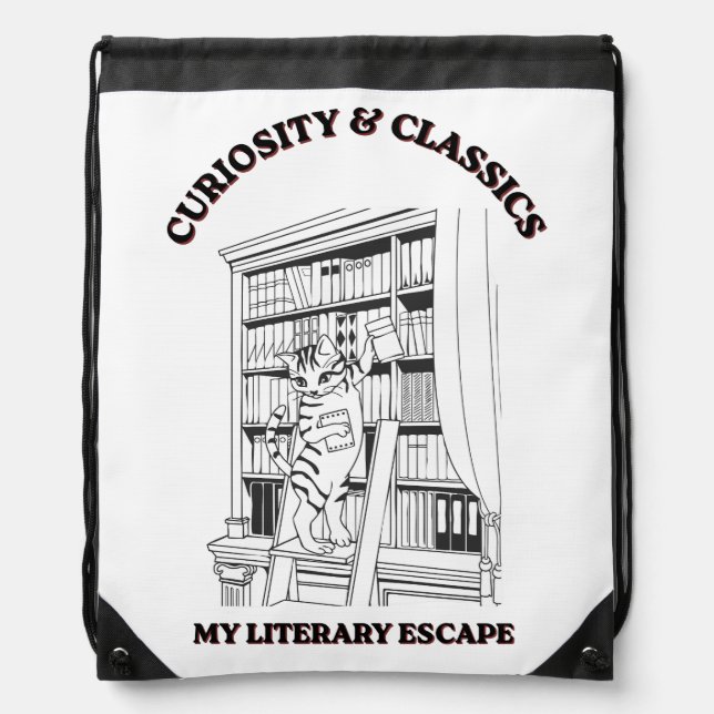 Cat Librarian Aesthetic Art Poster  Drawstring Bag (Front)