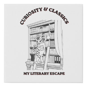 Cat Librarian Aesthetic Art Poster Faux Canvas Print