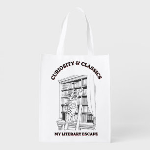 Cat Librarian Aesthetic Art Poster Grocery Bag