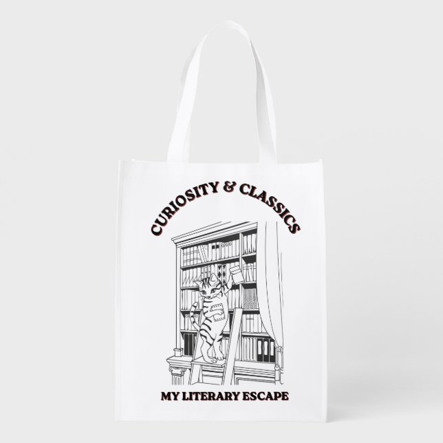 Cat Librarian Aesthetic Art Poster  Grocery Bag (Back)