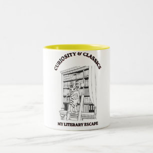 Cat Librarian Aesthetic Art Poster Two-Tone Coffee Mug